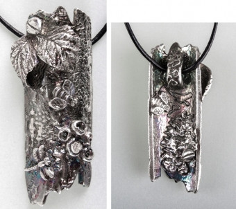 Fine silver pendant created using inspiration from a woodland walk